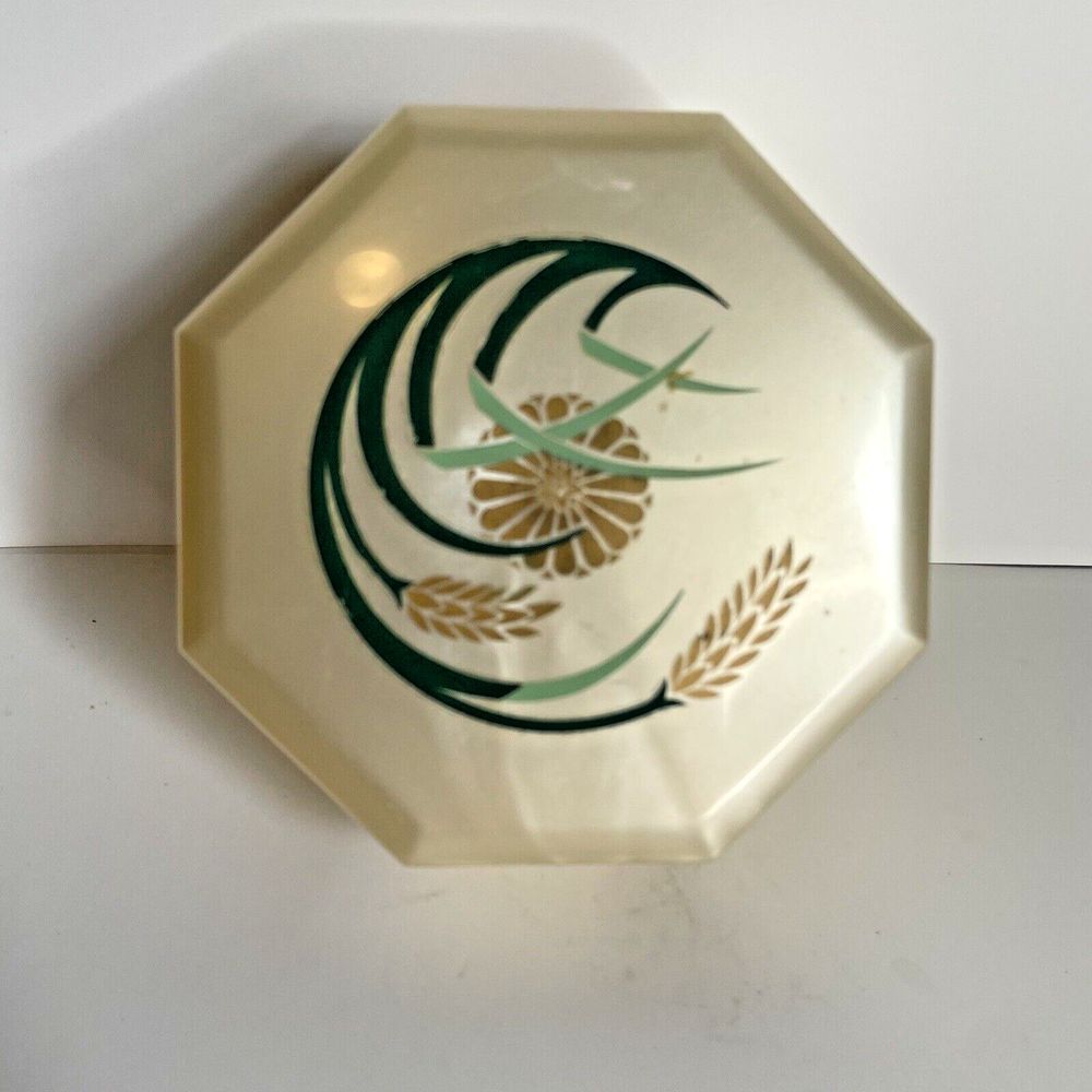 Vtg‎ Merle Norman Cosmetics Octagon Celluloid Powder Box Floral & Wheat Design